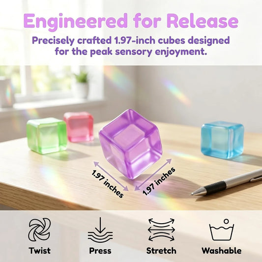 4 Pack Ice Cube Squishy, Slow Rising Fidget for Adults, Sensory Square Shape Stress Balls for Anxiety Relief Classroom Prizes Birthday Gifts Office School