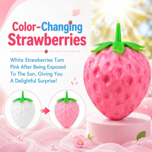 2pcs Squeezable Strawberry Toy,Color Changing Strawberry Squishy Toy, Sunlight Activated Pink Transformation Stress Ball,Squeezable Fruit Ball Realistic Strawberry Model Squishy(Pink)
