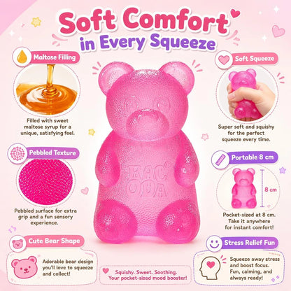 Taba Bear Squishy Fidget Toys,Stress Ball for Anxiety Stress Relief,Squishies Sensory Toy for Adults Kids Teens,Pink Squeeze Toys for Classroom Prize, Birthday Gifts Party Favors