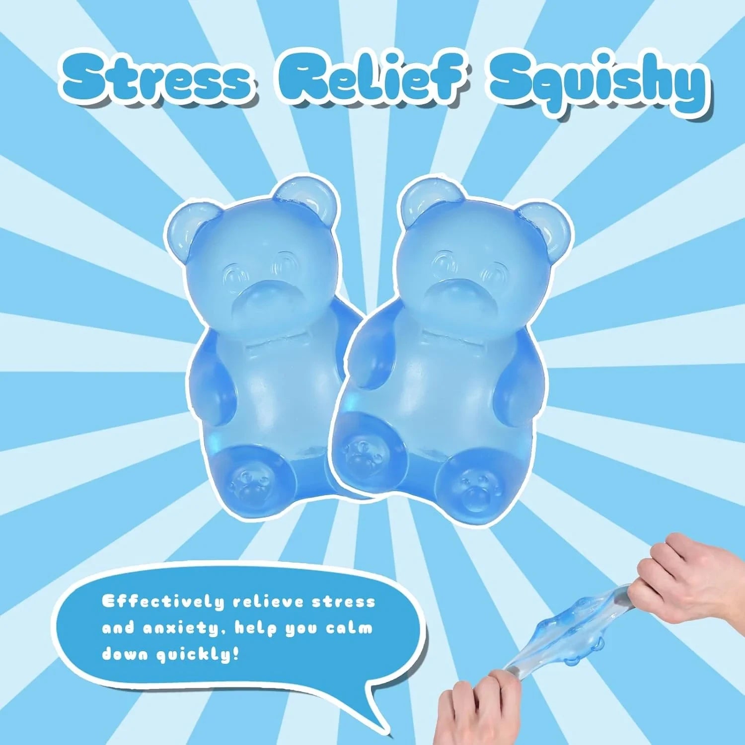 Bear Squishy Toy for Kids Ages 3+ & Adults, Slow Rising Gummy Bear Squeeze Toy, Soft High-Density Foam Sensory Bear for Desk, Classroom, Home & Office(Blue)