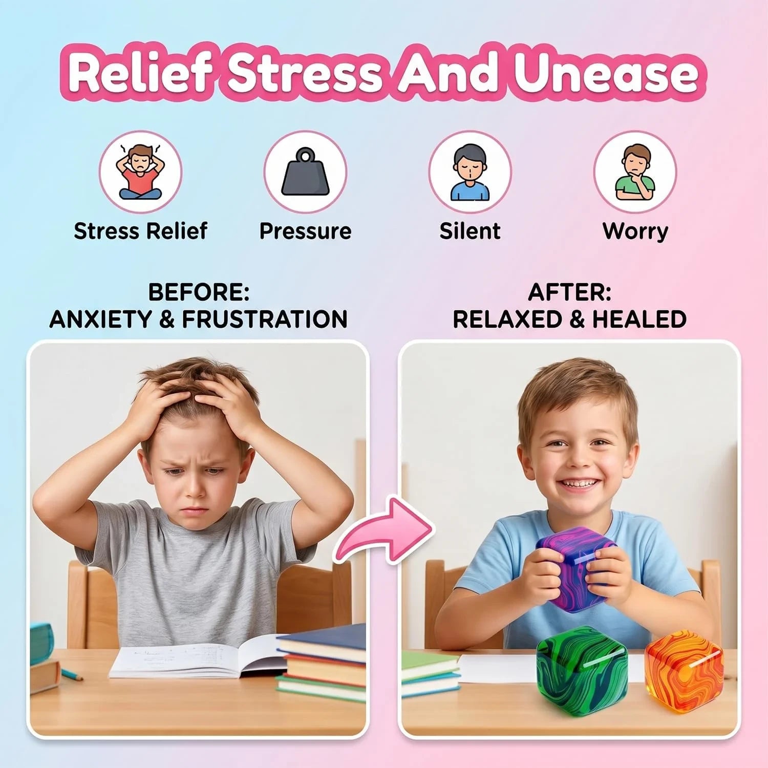 4 Pack Mini Squishy Stress Cube Fidget Toys, Ice Squeeze Cube Sugar Balls, Stress Balls for Kids Adults Squishies Anxiety Stress Relief, Fidgets for Party Favors Classroom Prize