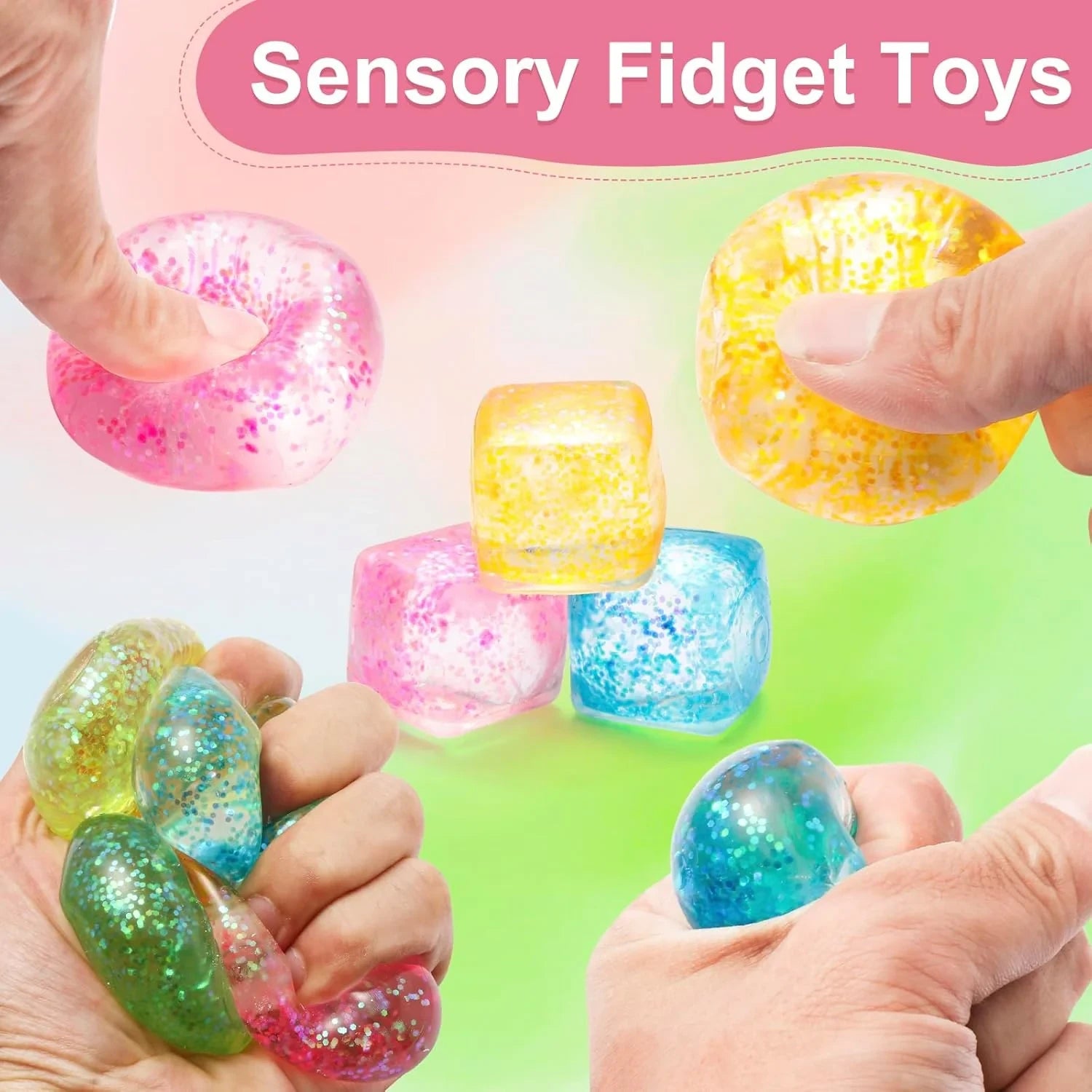 10 Pack Stress Cube Squishy Stress Balls for Adults Kids, Sensory Fidget Toys for Anxiety Stress Relief, Stretchy and Slow Rising Sparkling Malt Sugar Squeeze Toy for Boys Girls Party Favors
