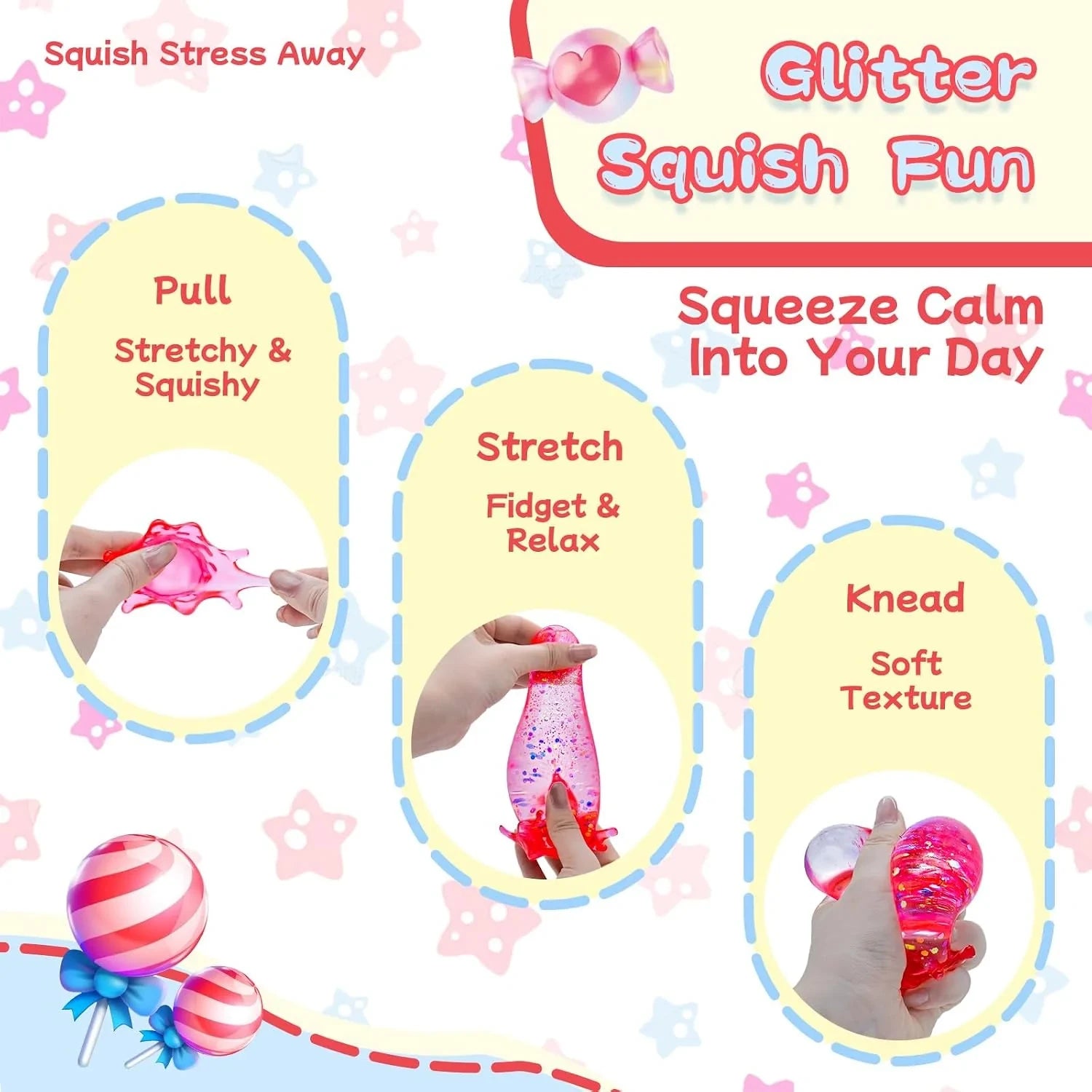 Squishy Drop Stress Balls for Kids Adults Squeeze Toys, Soft Drop Malt Sugar Balls Relieve Stress, Fidget Silicone Sensory Toys for Autism/ADHD, Stretchy Squishies Anxiety Relief Toys for Gifts (Pink)