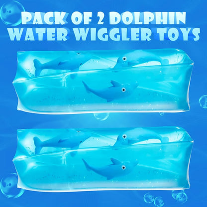 Bedwina Dolphin Water Wiggler Toy - (Pack of 2) 4.75-Inch Water Snake Sensory Fidget Toys & Slippery Water Tube for Birthday Party Favor or Game Prizes for Kids