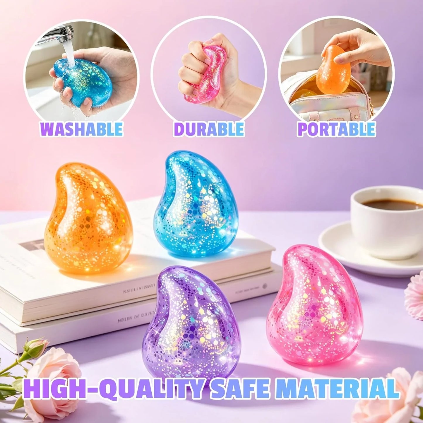 Squishy Stress Balls,Cube Squishies Anxiety Stress Relief Ice Squishy Malt Sugar Balls,Soft Sensory Calming Toys for Kids Teens, Party Favors & Classroom Prizes for Kids - Blue