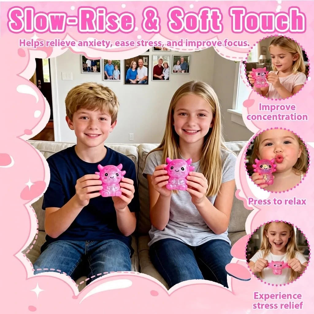 Axolotl Squishy Stress Toy – Cute Sitting Axolotl Fidget Toy Soft Squeeze Sensory Toy for Kids & Adults, Anxiety Relief Desk Toy, Party Favor (Pink)