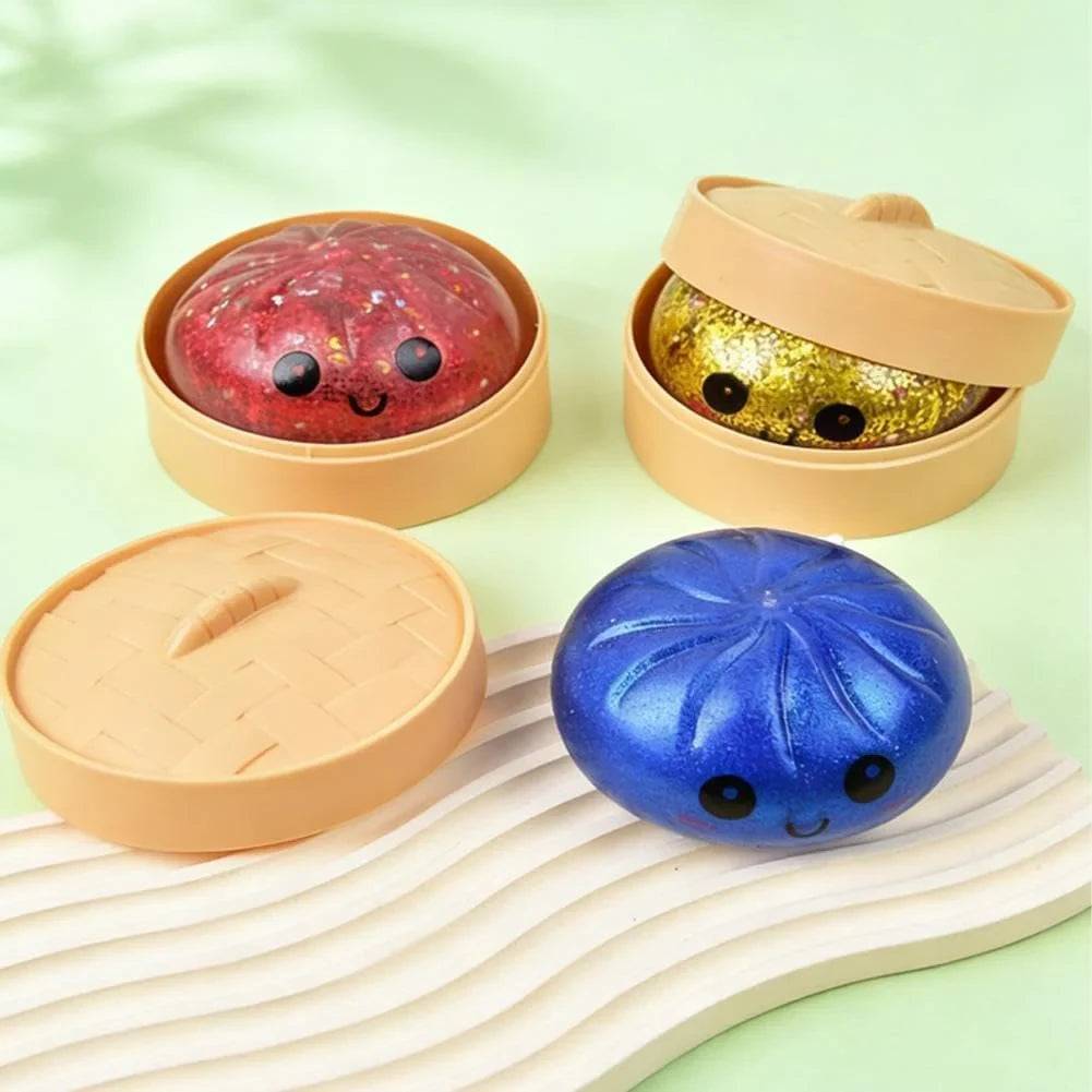Dumpling Squishies,Glitter Dumpling, Glitter Squishy with Box,Easter Basket Stuffers (White)