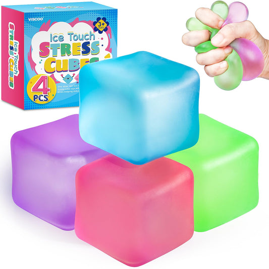 Nice Cube Translucent NeeDoh...Groovy Glob! Squishy, Squeezy, Popping, Stretchy Stress Fidget Cubes Complete Gift Set Party Bundle with Storage Bag - 3 Pack (Purple, Pink & Blue)