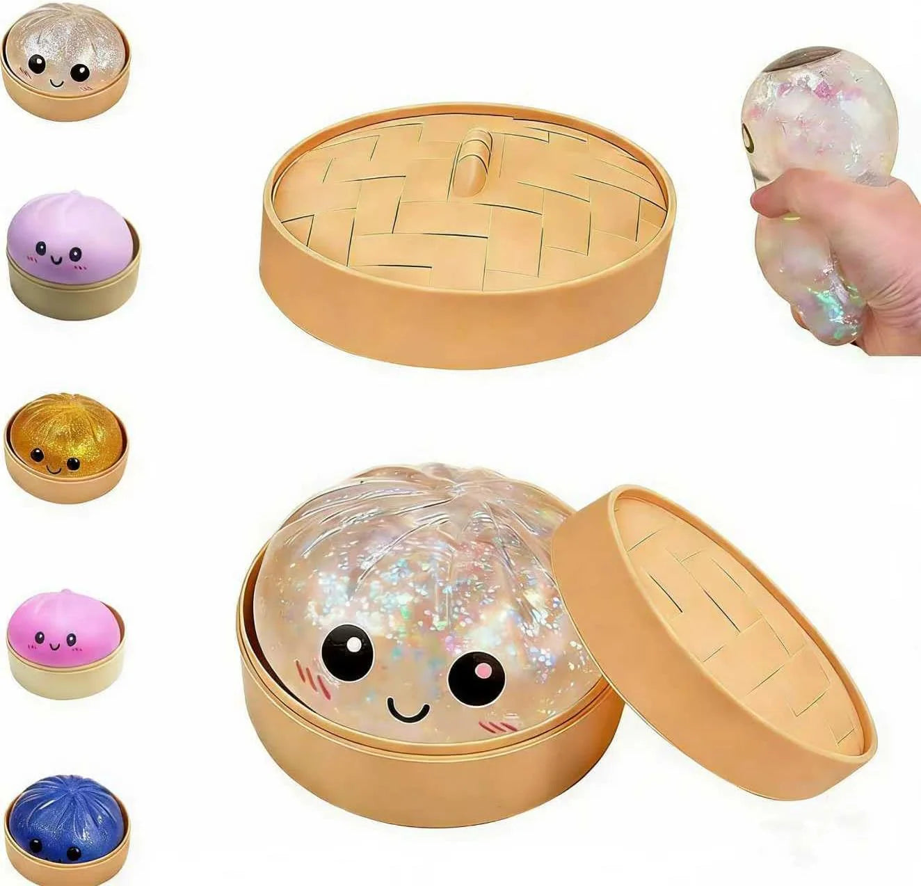 Dumpling Squishies,Glitter Dumpling, Glitter Squishy with Box,Easter Basket Stuffers (White) - US 4985