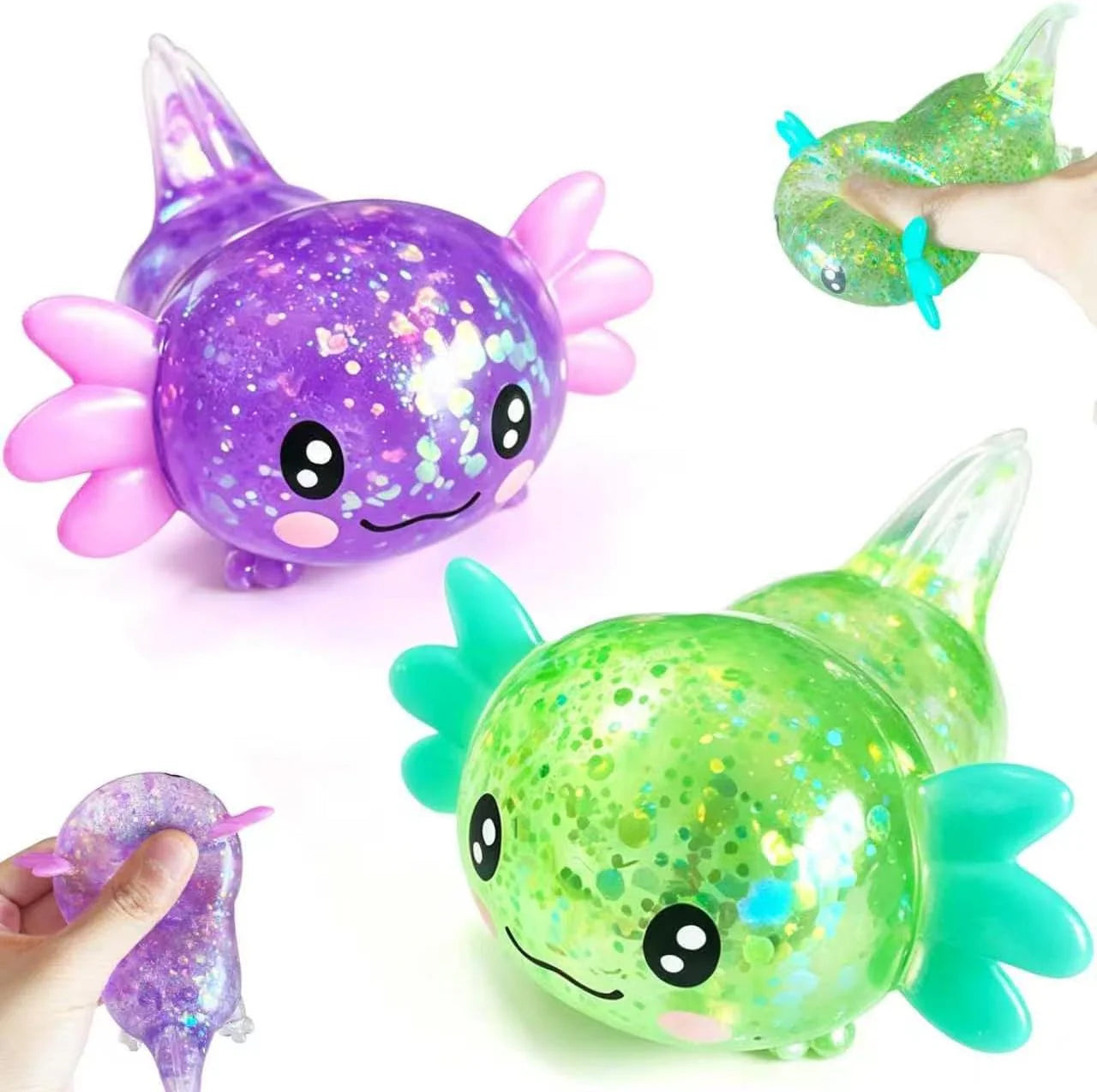2pack Glitter Axolotls Squishies Toy, Axolotls Stress Relief Toy,Soft Squeeze Sensory Fidget Gadget for Teen & Adult, Office Desk Decor, Party Favors(Purple+Green) - US 2140