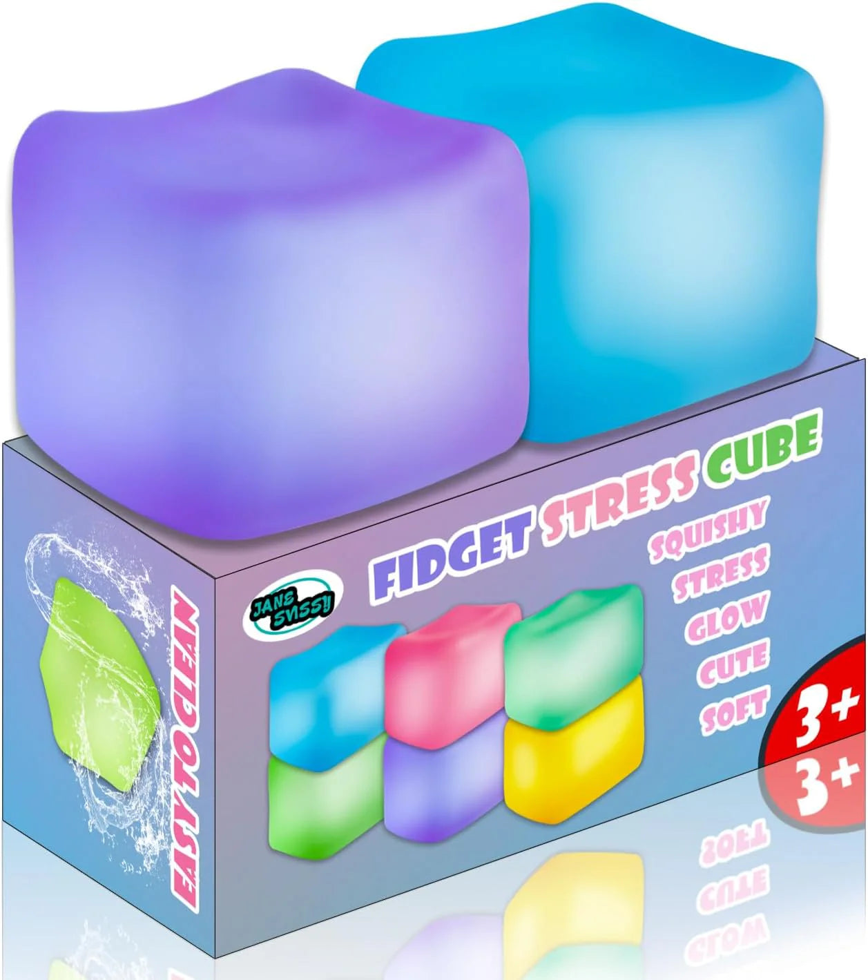2Pcs Stress Cube Glow in The Dark,Fidgets for Teens,Adults, Kids,Super Solid Squishy Toy,Squeeze Toys,Ice Cube,High Density Squeeze Toys,Stocking Stuffers,Cool Things(Blue + Purple) - US 8688