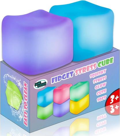 2Pcs Stress Cube Glow in The Dark,Fidgets for Teens,Adults, Kids,Super Solid Squishy Toy,Squeeze Toys,Ice Cube,High Density Squeeze Toys,Stocking Stuffers,Cool Things(Blue + Purple) - US 8688
