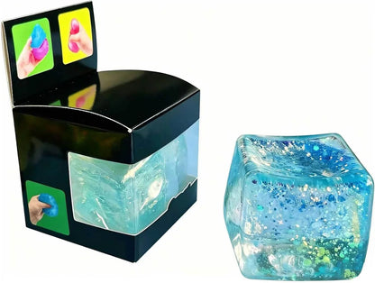 Premium Block Cube Squishy-Squishy Stress Cube,Slow Rise Fidget Cube Squishies Sensory Soft High Density Ice Squeeze Ball Fidget Toy Ice Cube Slow Rise (Blue) - US 1565
