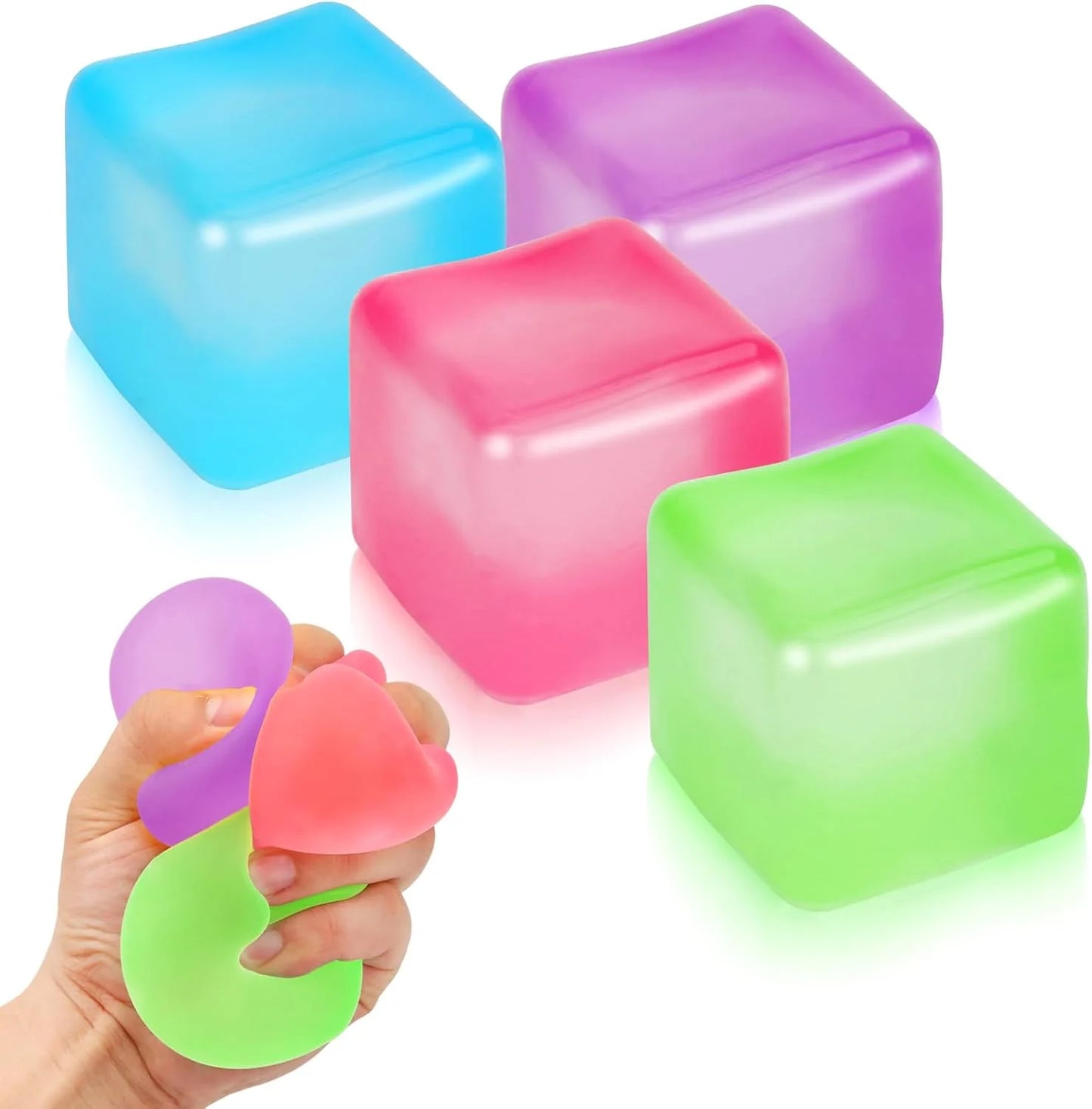 4 Pack Stress Cube Sensory Fidget Toys for Anxiety Stress Relief, Slow Rising Fidget Cube Squeeze Toys, Squishy Cube Filled with Thick Substance, Ice Cube Stress Balls for Adults Kids - US 4790