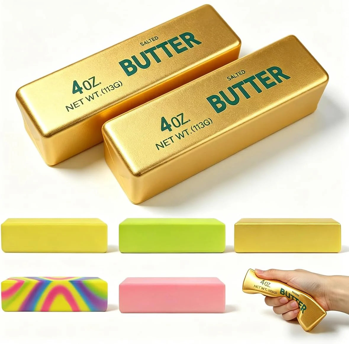 2 Pack Butter Squishy Toys Slow Rising Soft Squeeze Toy Stress Relief Fidget Toys for Kids Party Favors Birthday Gifts Adults Office Desk Toys (Gold) - US 3680