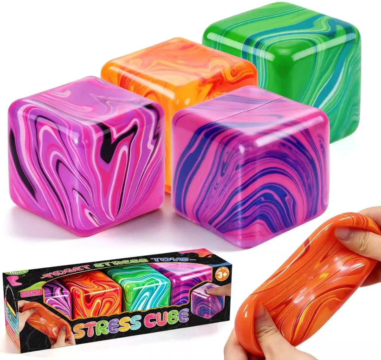 4 Pcs Stress Cube Squishies Fidget Toys, Ice Cube Shape Squeeze Toys, Slow Rise Stress Balls Sensory Toy for Kids Adults with Autism, Stress Relief Classroom Prize, Easter Basket Stuffers - US 5217