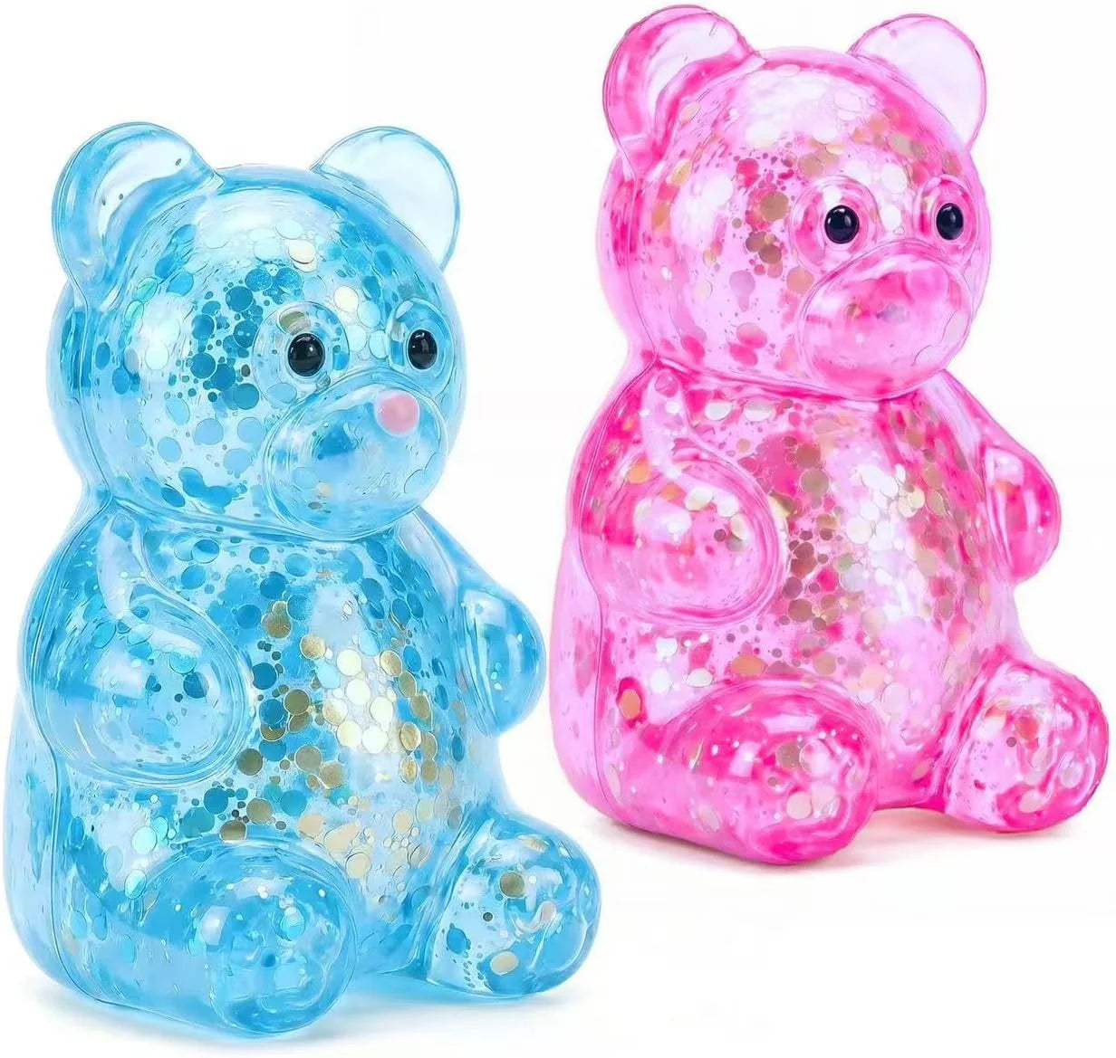 2 Pack Bear Squishy Sugar Fidget Stress Balls, Glitter Colorful Bear Sensory Stress Balls for Anxiety Relief, Animals Squishy Squeeze Balls Fidget Toys for Boys and Girls - US 9881