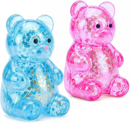 2 Pack Bear Squishy Sugar Fidget Stress Balls, Glitter Colorful Bear Sensory Stress Balls for Anxiety Relief, Animals Squishy Squeeze Balls Fidget Toys for Boys and Girls - US 9881