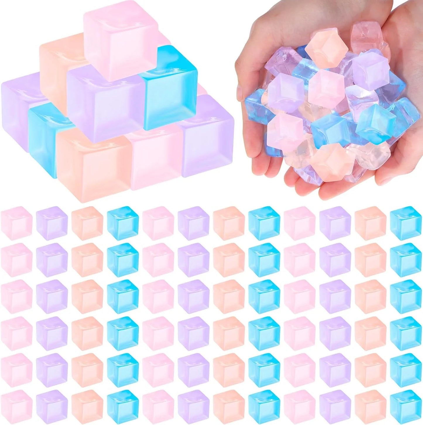 100 Pcs Mini Ice Cube Stress Balls Bulk Squeeze Square Ball Sensory Stress Relief Mini Ice Cube Prize Birthday Party Favor Bags Box Filling, 4 Colors - US 7559