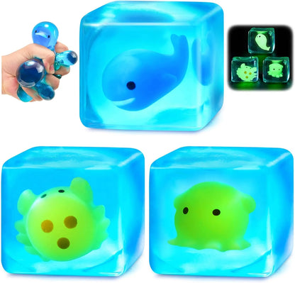 Squishy Stress Cube Fidget Toys Adults - Glow in The Dark Sensory Toys for Kids with Autism Stress Balls for Kids Teens Squeeze Toys for Anxiety Easter Basket Stuffers - US 5246