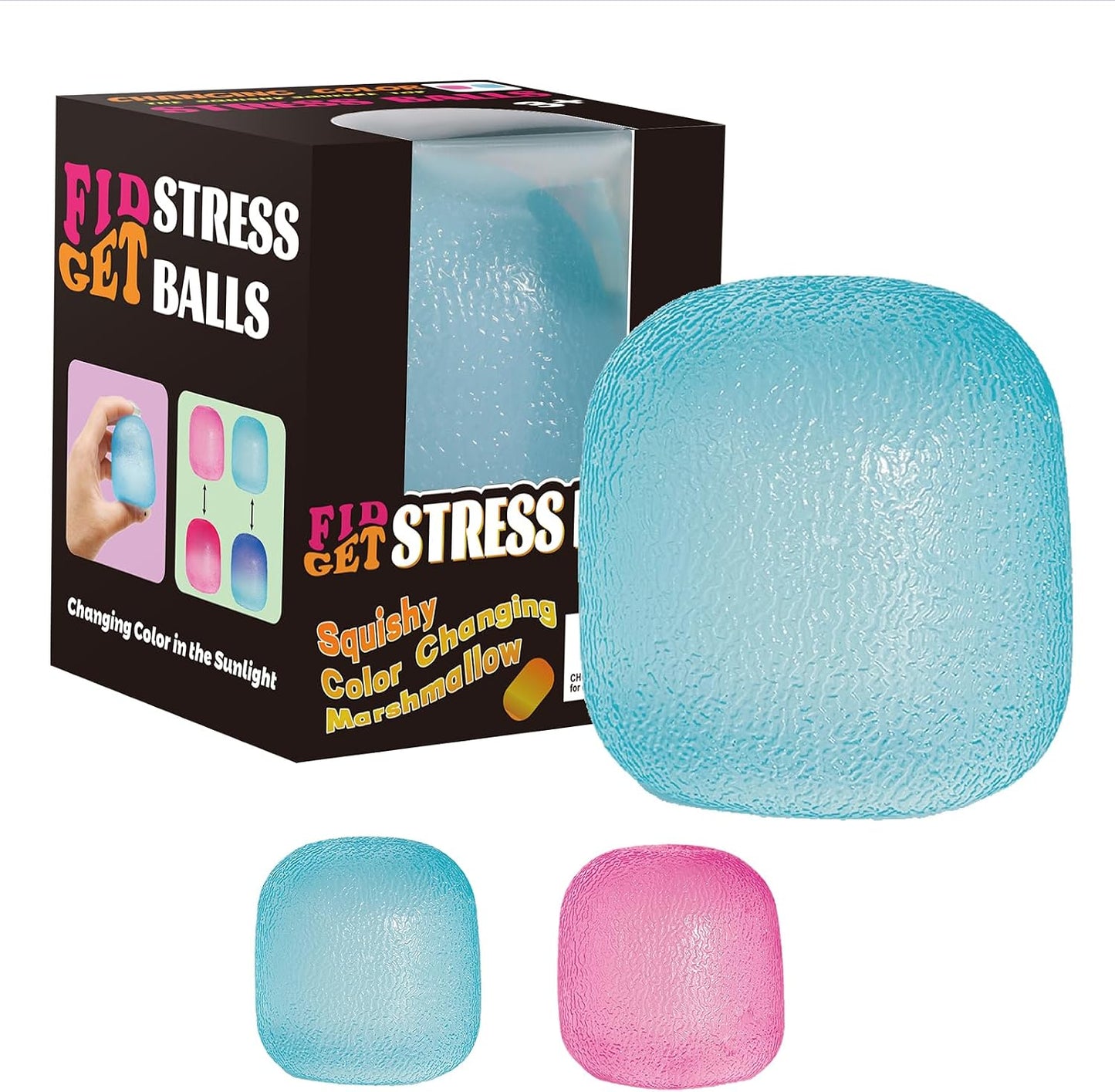 Fidget Toys Stress Balls for Kids & Adults - Changes Color in The Sun - Malt Sugar Squishy Fidget Toys - Slow Rise Gel Ball - Stretchy Squeeze Stress Relief Balls for Anxiety - US 9940