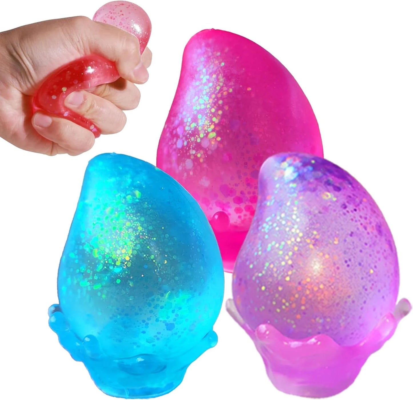 3Pack Fidget Toys for Kids, Dream Squishy Drop - Glitter Squishy Cube Slow Rise Stress Cube for Adults, Glitter Balls Squishies Sugar Mango Fruit Stress Balls for Anxiety Relief - US 1914
