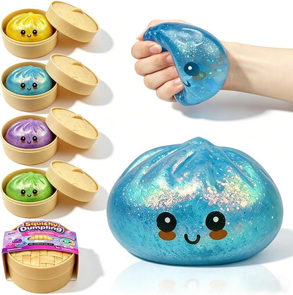 Anditoy Dumpling Stress Balls Glitter Squishy Toys Giant Squishy Mystery Box Squeeze Toys for Adults Stress Relief Desk Toys Kids Party Favors Birthday Gifts (Blue) - US 3327