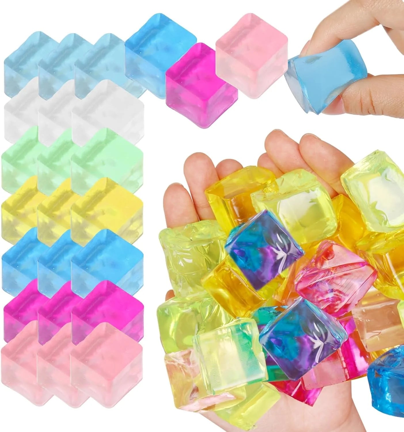 Ice Cube Sensory Toys 24 Pcs Squishy Fidget Stress Cube for Adults Kids Anxiety Stress Relief Hand Therapy Sensory Squishy Ball Classroom Prize Box Toys - US 6443