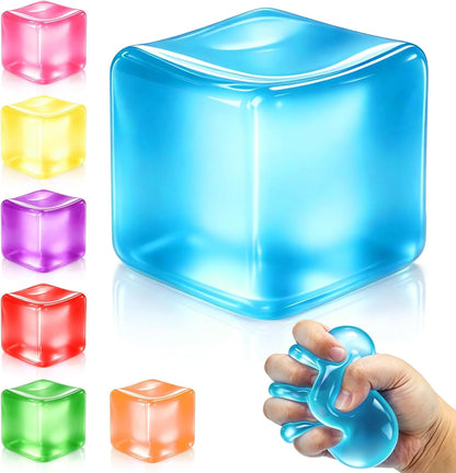 Squishy Ice Cube Stress Balls, Slow Rising Stress Relief Toy, Squeeze Ball Fidget Toys for Adults Teens Boys Girls, Sensory Toys for Kids with Autism, Party Favors Gifts (Blue) - US 1505