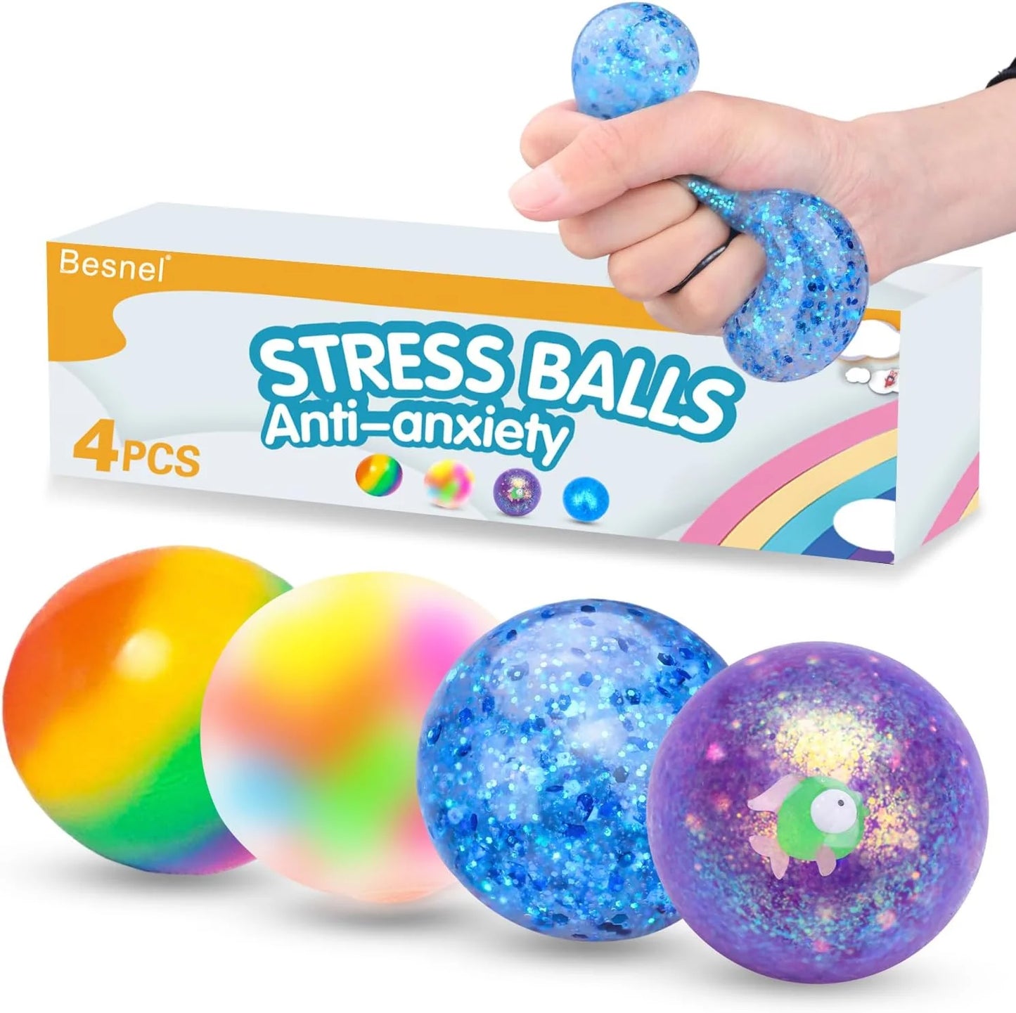 Stress Balls Set, Squishy Stress Ball, 4 Pack Squeeze Ball for Adults, Squeeze Ball for Adults Stress Relieve, Stress Relieve, Increase Entertainment - US 8856