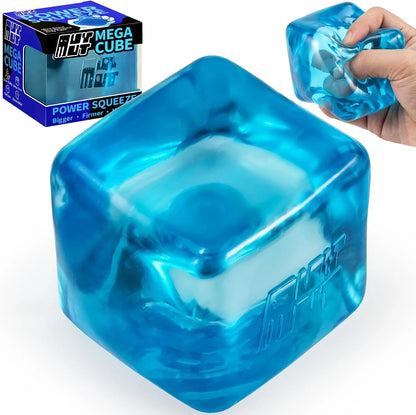 Premium MEGA Cube – Oversized Heavy-Duty Squishy Fidget Toy for Big Hands & Adults, Ultra-Firm Gel for Stress Relief & Sensory Focus, Lab & CPC/ASTM Certified (Blue) - US 4436