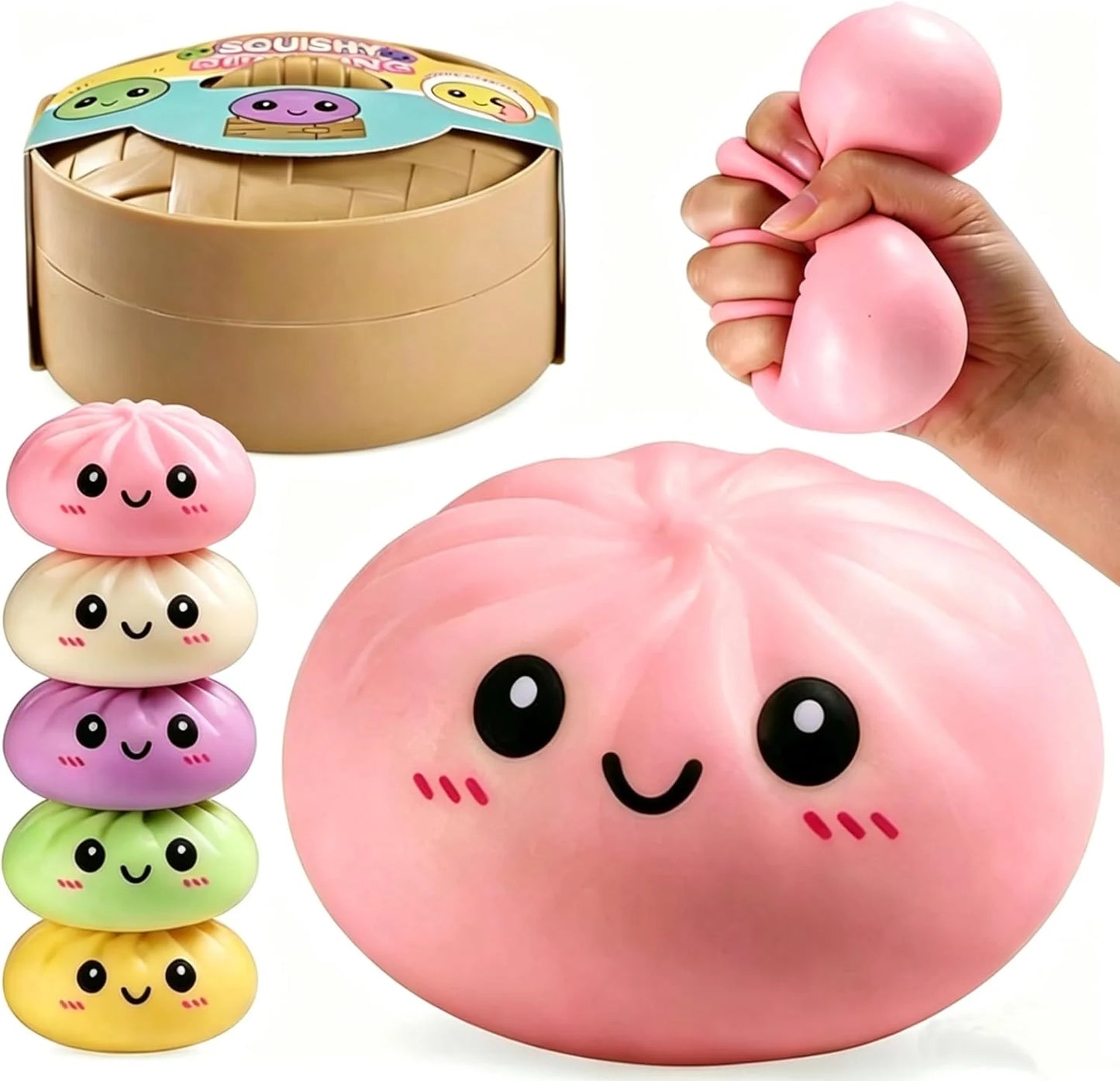 Mystery Dumpling Squeeze Toys Stress Balls Sensory Toy Soft Squeeze Decompression Dough for Adults (Pink) - US 6684