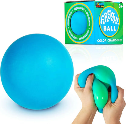 Power Your Fun Arggh Large Stress Ball for Adults and Kids - 3.75 Inch Tension Relief Ball Fidget Toy, Color-Changing Stress Relief Hand Squeeze Sensory Balls Big Squishy Toys for Kids (Blue/Green) - US 4763