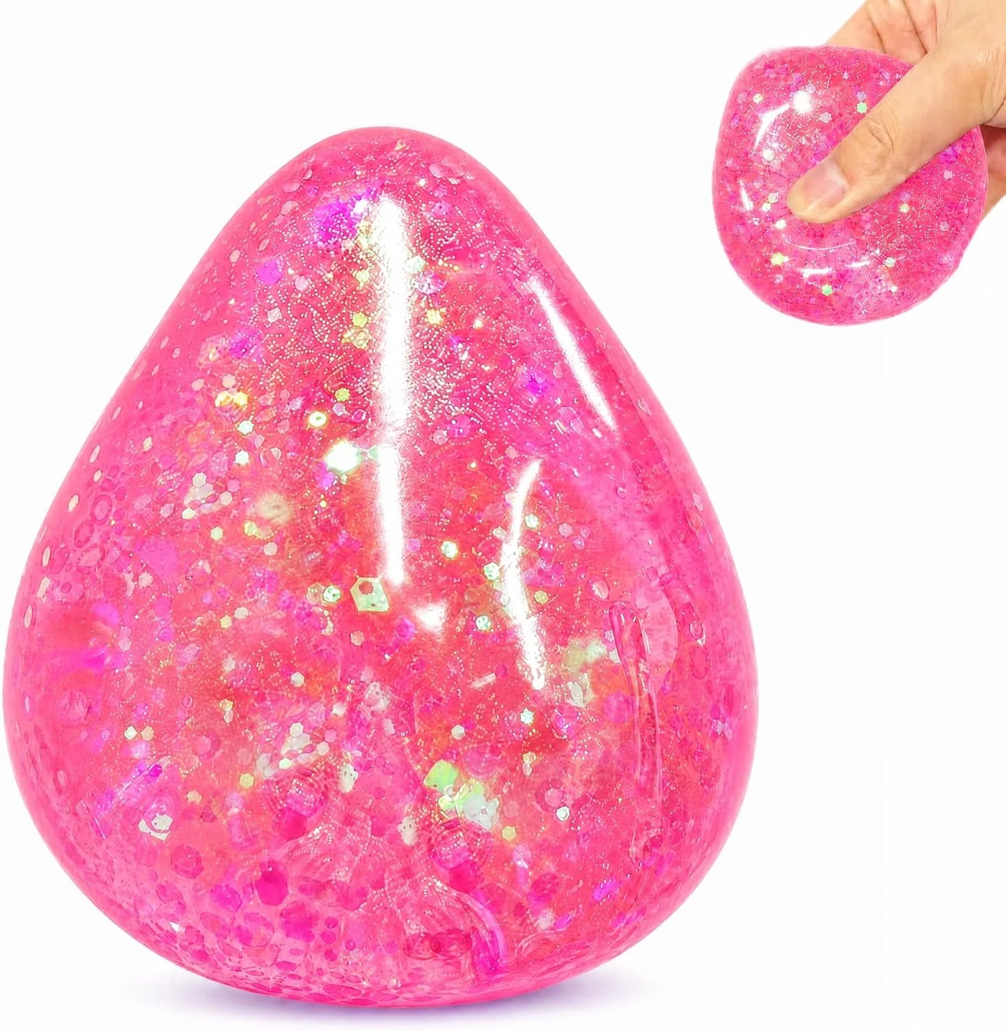 Squishy Drop Stress Balls for Girls & Kids, Glitter Pink Squeeze Stress Sugar Ball, Slow Rising Sugar Squishy Toys, Sensory Fidget Toy for Anxiety Relief, Party Favors and Birthday Gifts - US 3975