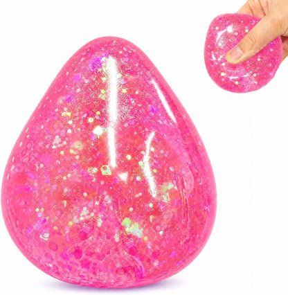 Squishy Drop Stress Balls for Girls & Kids, Glitter Pink Squeeze Stress Sugar Ball, Slow Rising Sugar Squishy Toys, Sensory Fidget Toy for Anxiety Relief, Party Favors and Birthday Gifts - US 3975