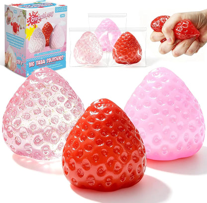3Pcs Big Taba Squishies Strawberry, Cute Strawberry Squeeze Toys, Upgrade Fruit Squishies, Kawaii Sticky Stress Toy, Clear Fidget Toys, Valentines Gift for Kids, Teen Boys Girls Birthday Gift Ideas - US 8626