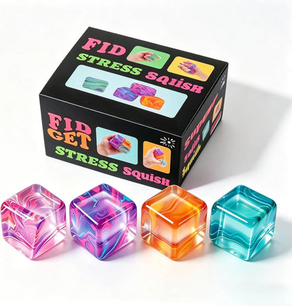 4Pack Fidget Toys Mini Squishy Stress Cube, Stress Balls for Kids, Adults Squishies Anxiety Stress Relief, Ice Squishy Cube Sugar Balls, Sensory Toys for Kids with Autism, Fidgets for Classroom Prize - US 4676