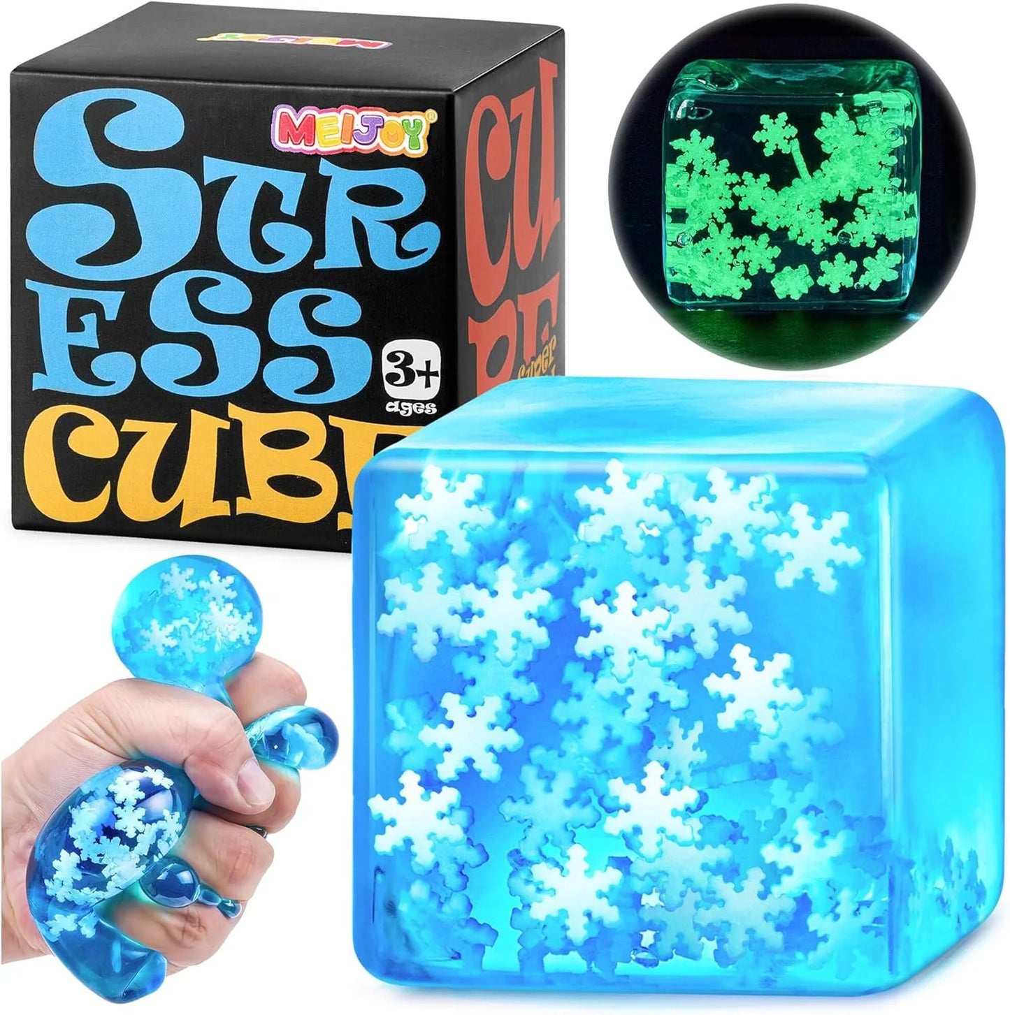Squishy Fidget Toys Adults Stress Cube - Glow in The Dark Snowflakes Sensory Toys for Kids with Autism Stress Balls for Kids Teens Squeeze Squishy Toys Easter Basket Stuffers - US 6074